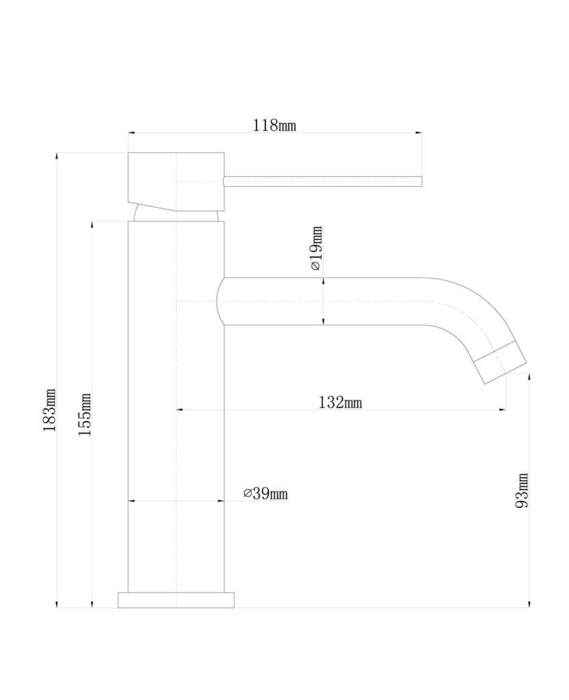 Tvättställsblandare Slim Vinkel Svart 183 mm 